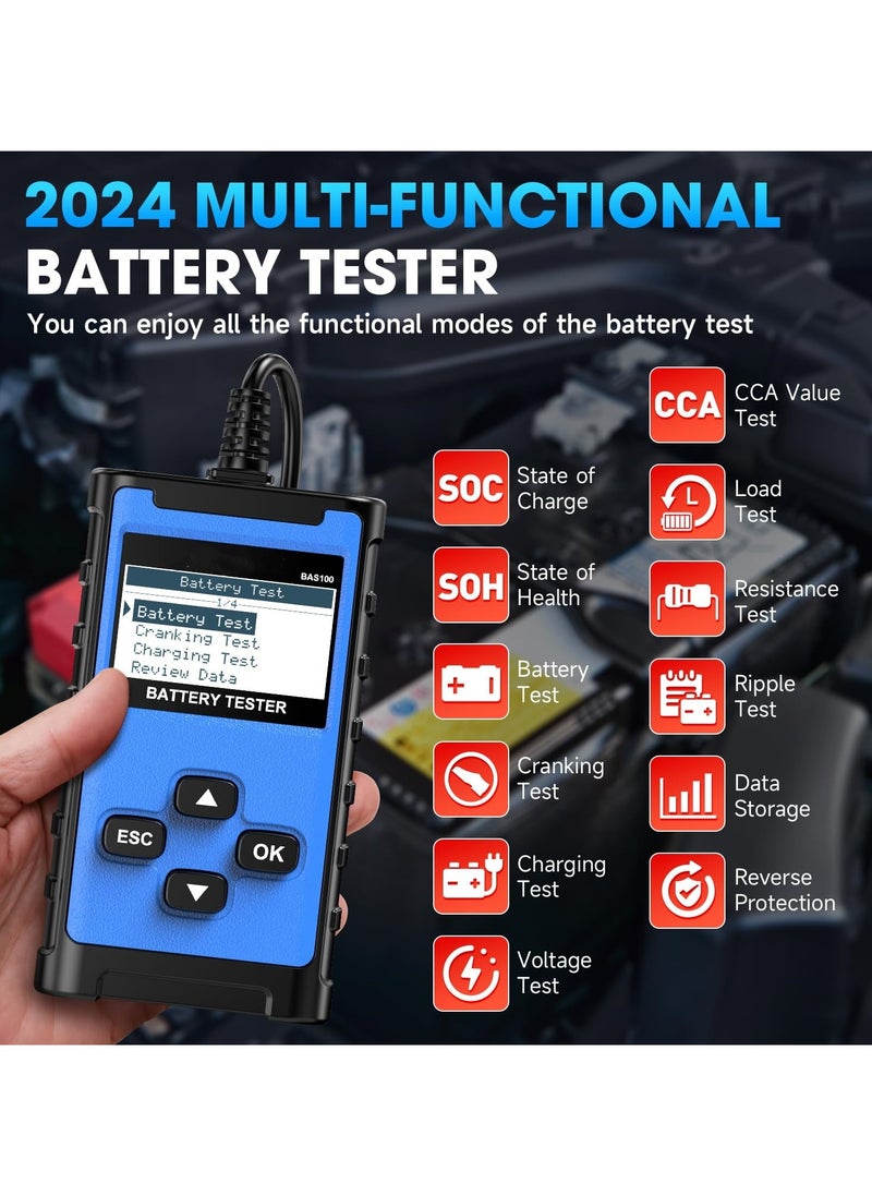 SYOSI Battery Tester 12V 24V Car Battery Tester 100-2000 CCA Battery Tester, Cranking Charging System Alternator Tester Battery Analyzer for Car Truck Motorcycle SUV ATV Boat  - Image 2