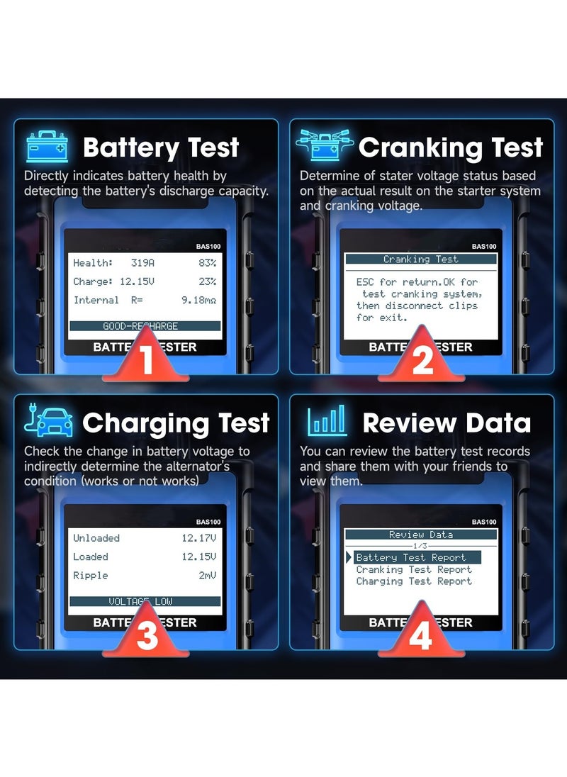 SYOSI Battery Tester 12V 24V Car Battery Tester 100-2000 CCA Battery Tester, Cranking Charging System Alternator Tester Battery Analyzer for Car Truck Motorcycle SUV ATV Boat  - Image 4