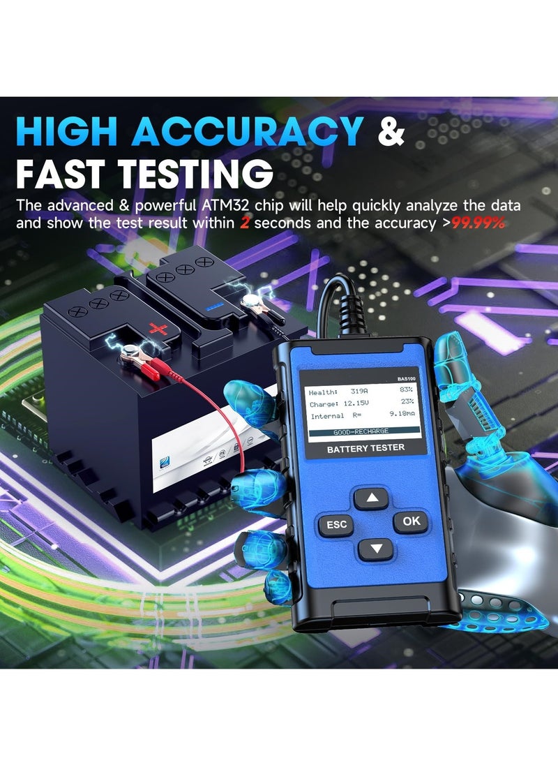 SYOSI Battery Tester 12V 24V Car Battery Tester 100-2000 CCA Battery Tester, Cranking Charging System Alternator Tester Battery Analyzer for Car Truck Motorcycle SUV ATV Boat  - Image 3