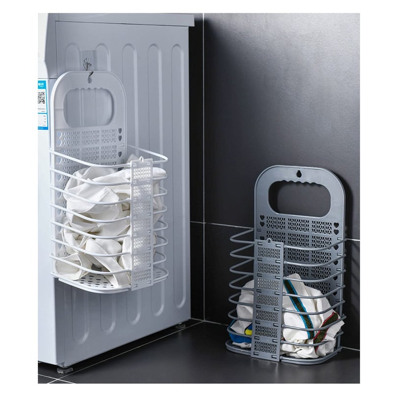 WENGTY WENGTY Foldable Plastic Dirty Hamper BasketBathroom Hanging Mesh Laundry BasketToiletry Organization Washing Bin Home Portable Magic Sticker Plastic Laundry Hamper Bag  - Image 1