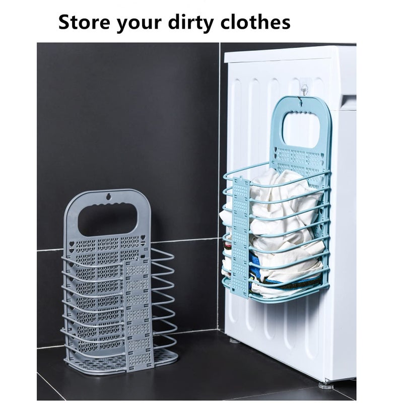 WENGTY WENGTY Foldable Plastic Dirty Hamper BasketBathroom Hanging Mesh Laundry BasketToiletry Organization Washing Bin Home Portable Magic Sticker Plastic Laundry Hamper Bag  - Image 5