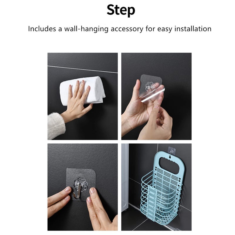 WENGTY WENGTY Foldable Plastic Dirty Hamper BasketBathroom Hanging Mesh Laundry BasketToiletry Organization Washing Bin Home Portable Magic Sticker Plastic Laundry Hamper Bag  - Image 3