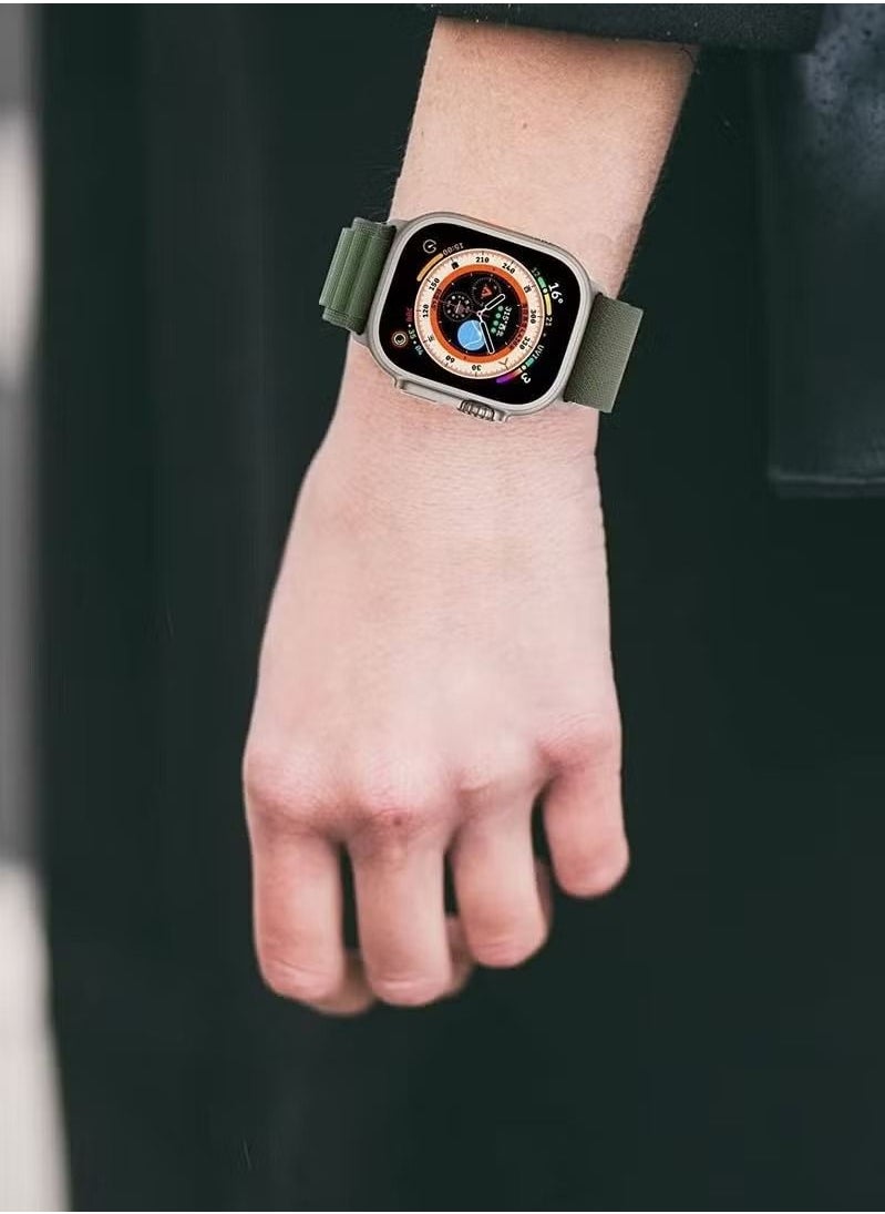 Alpine Loop Compatible with Apple Watch Band 49MM Textile Nylon Rugged Alpine Loop with Metal G‑Hook Compatible for apple watch SE/ series 8/7/6/5/4/3/2/1 Green