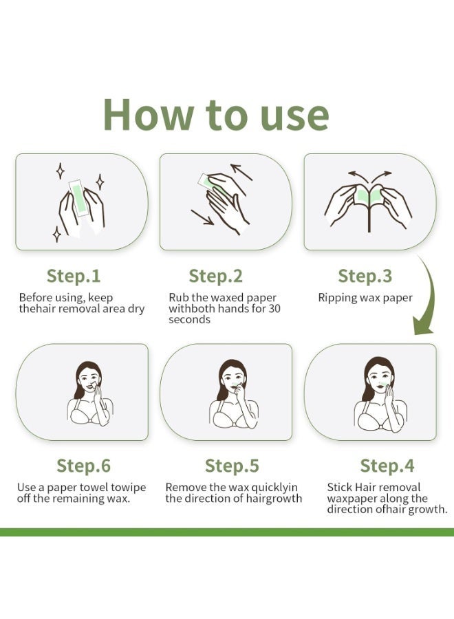 Facial Wax Strips - 30 Count  and 3 Calming Oil Wipes, Facial Hair Removal for Women, Waxing Strips for Face Eyebrow Upper Lip Cheek Hair Remover, Quick & Painless Waxing Kit for All Skin Types - Image 5