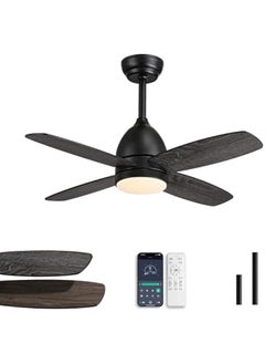 Arabest Low Profile Black Ceiling Fan with LED Light and Remote Control, 38 inch, Quiet Reversible DC Motor, 6 Speeds, Dimmable 3-Color LED for Bedroom, Patio, Indoor and Outdoor Use.  - Image 1