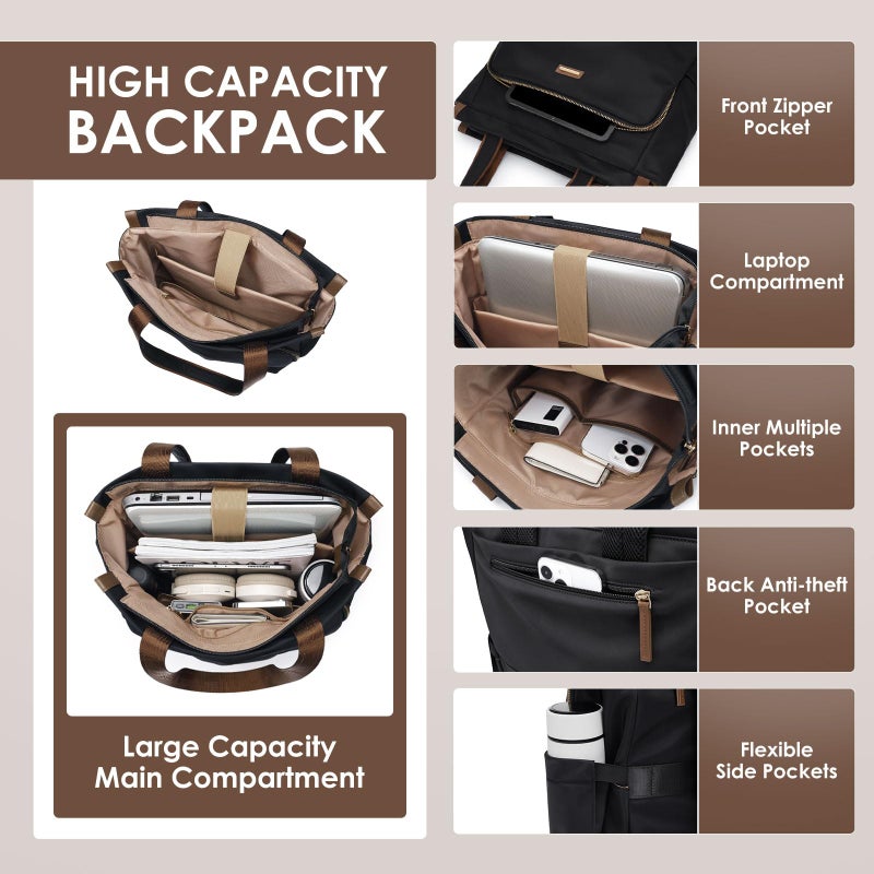 GOLF SUPAGS Convertible Laptop Backpack for Women Casual Daypack Notebook Tote Bag for Work College Travel Leisure (Black) - Image 2