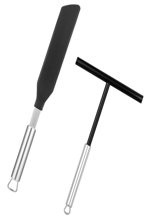 Exclaith 2PCS Crepe Spreader and Spatula Kit, 8inch T-Shaped Batter Spreaders, 13.4 Inch Spatula Turner, Stainless Steel Crepe Spreader Tool for Crepes Pan Maker - Image 1