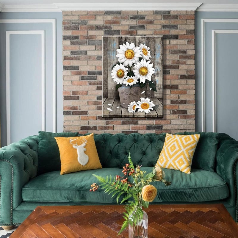 NCYEL Rustic Farmhouse White Sunflower Wall Art - Image 3