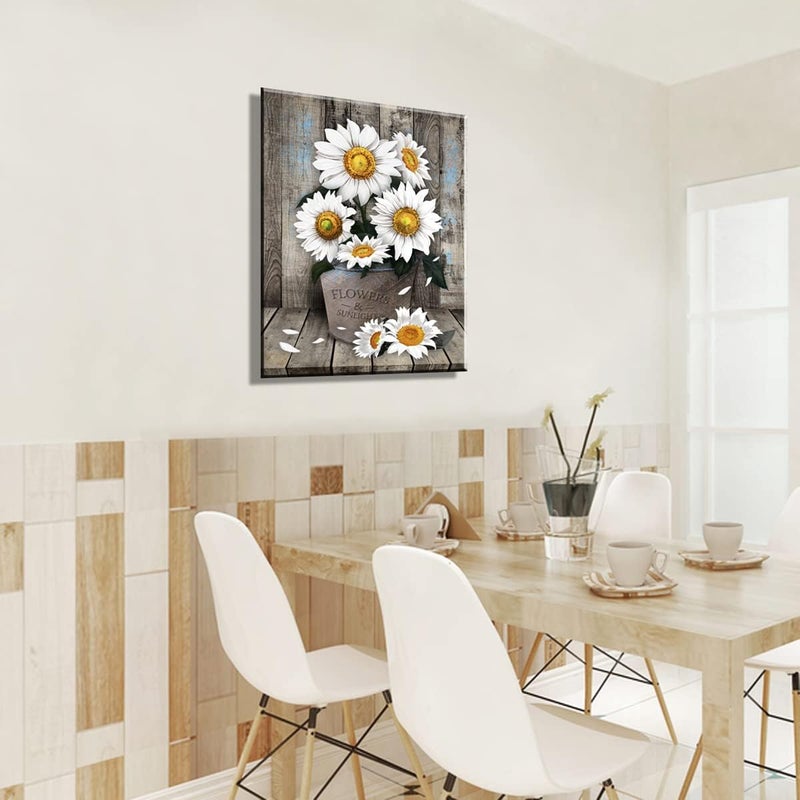 NCYEL Rustic Farmhouse White Sunflower Wall Art - Image 4