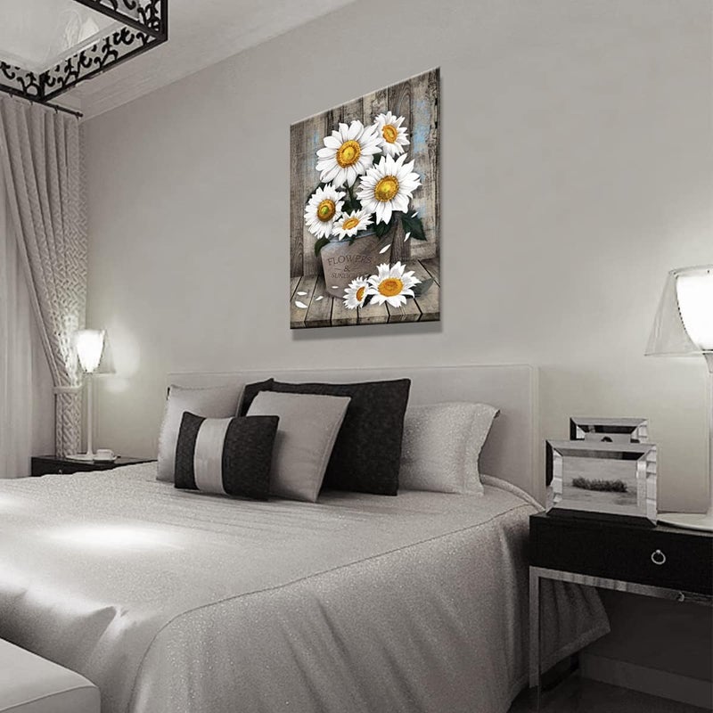 NCYEL Rustic Farmhouse White Sunflower Wall Art - Image 5