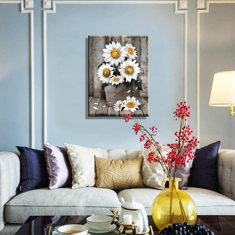 NCYEL Rustic Farmhouse White Sunflower Wall Art - Image 2