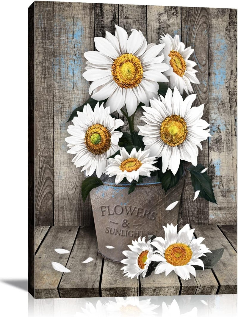 NCYEL Rustic Farmhouse White Sunflower Wall Art - Image 1