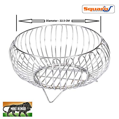 SQUARO High Grade Stainless Steel Multipurpose Fruit and Vegetable Basket Bowl Stand Dinning Table Basket Kitchen Accessories ( Diameter-22.5, Mataka Round Shape ), Modern - Image 3