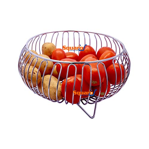 SQUARO High Grade Stainless Steel Multipurpose Fruit and Vegetable Basket Bowl Stand Dinning Table Basket Kitchen Accessories ( Diameter-22.5, Mataka Round Shape ), Modern - Image 2