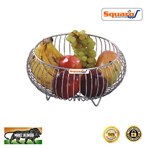 SQUARO High Grade Stainless Steel Multipurpose Fruit and Vegetable Basket Bowl Stand Dinning Table Basket Kitchen Accessories ( Diameter-22.5, Mataka Round Shape ), Modern - Image 5