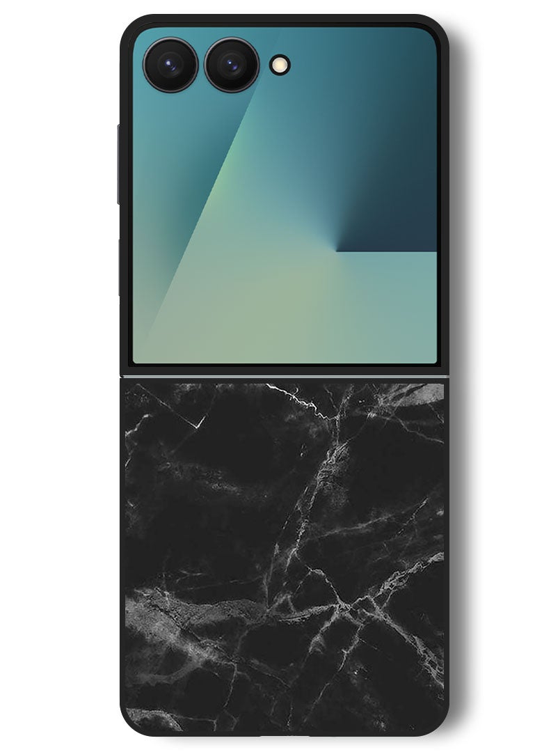 Theodor Case Compatible with Samsung Galaxy Z Flip 7 - 6.9 Inch Protection Shockproof Bumper Cover Black Marble - Image 1