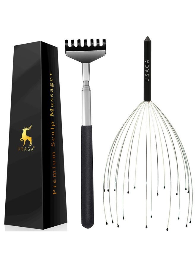 USAGA 20 Fingers Head Massager Scalp Scratcher Head Scratcher for Head Body Relaxing (Black) - Image 1