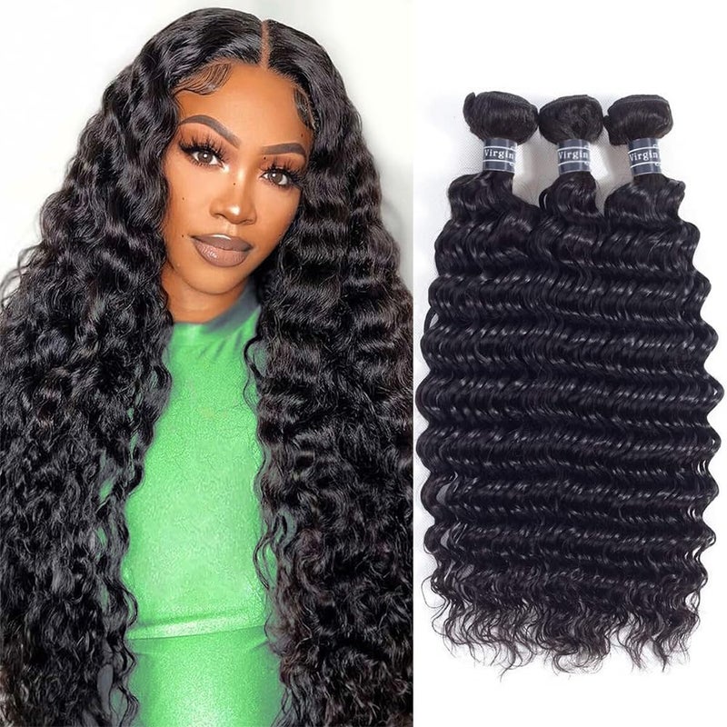 Amella Hair 8A Brazilian Virgin Hair Weave Deep Wave Bundles Humman Hair Deep Wave Human Hair Bundles 100 Unprocessed Natural Color 20 22 24