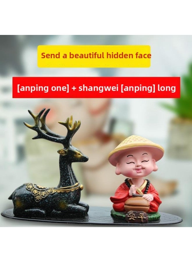 Car Cute Creative Car Car Sika Deer Car Decorations Ornaments Small Shaking Head To Guarantee Peace Monk-Color:Shaking Your Head Monk Will Bear + Auspicious Fruit + Deer + Anti-slip Mat-Scale:1:8  - Image 5