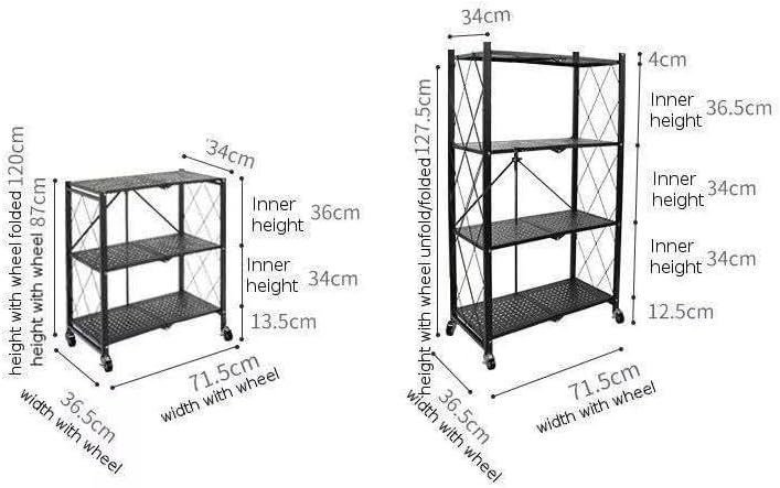 4 - Tier Foldable and Adjustable Finish Metal Storage Shelving Unit with Wheels (Black) - Image 2
