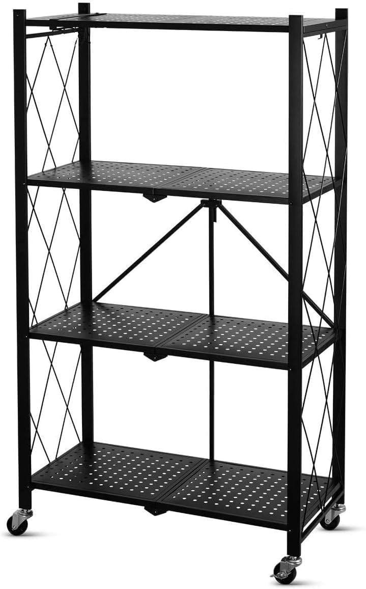 4 - Tier Foldable and Adjustable Finish Metal Storage Shelving Unit with Wheels (Black) - Image 5