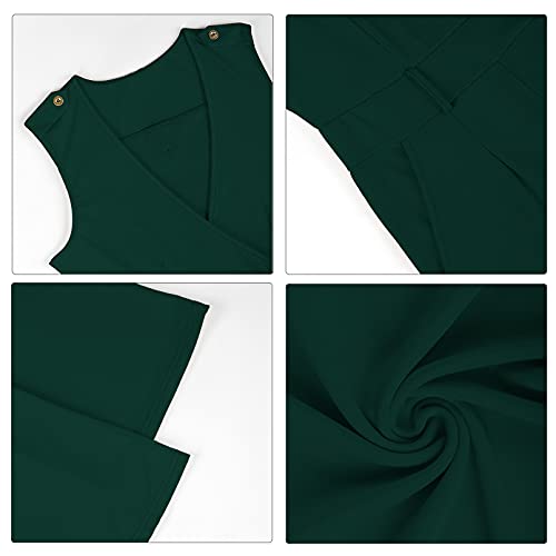 Pink Queen Women's Sleeveless Deep V Neck Wrap Long Jumpsuits Rompers Belted with Pockets Dark Green S - Image 5