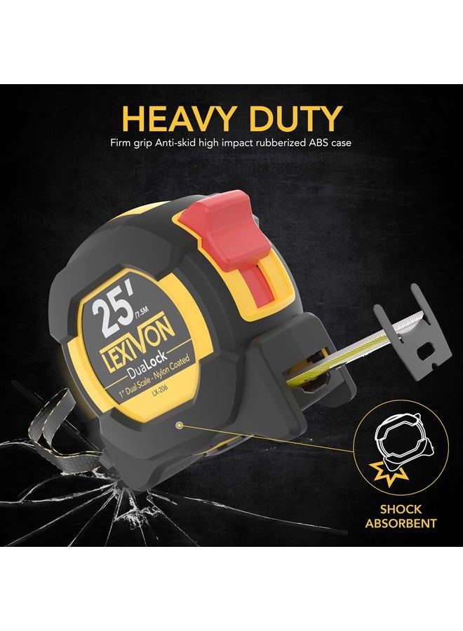 LEXIVON 25Ft/7.5m DuaLock Tape Measure | 1-Inch Wide Blade with Nylon Coating, Matt Finish White & Yellow Dual Sided Rule Print | Ft/Inch/Fractions/Metric 1-PACK LX-206 1 - Image 4