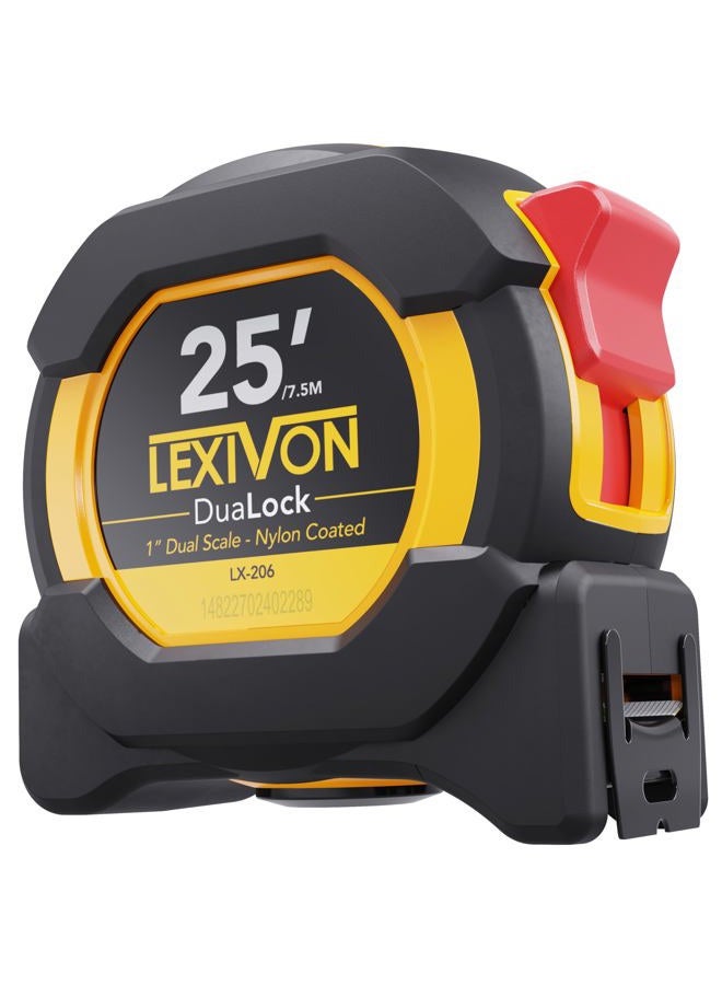 LEXIVON 25Ft/7.5m DuaLock Tape Measure | 1-Inch Wide Blade with Nylon Coating, Matt Finish White & Yellow Dual Sided Rule Print | Ft/Inch/Fractions/Metric 1-PACK LX-206 1 - Image 1
