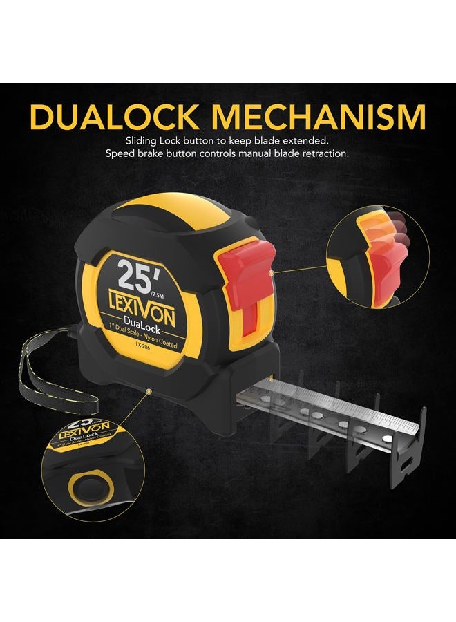 LEXIVON 25Ft/7.5m DuaLock Tape Measure | 1-Inch Wide Blade with Nylon Coating, Matt Finish White & Yellow Dual Sided Rule Print | Ft/Inch/Fractions/Metric 1-PACK LX-206 1 - Image 5