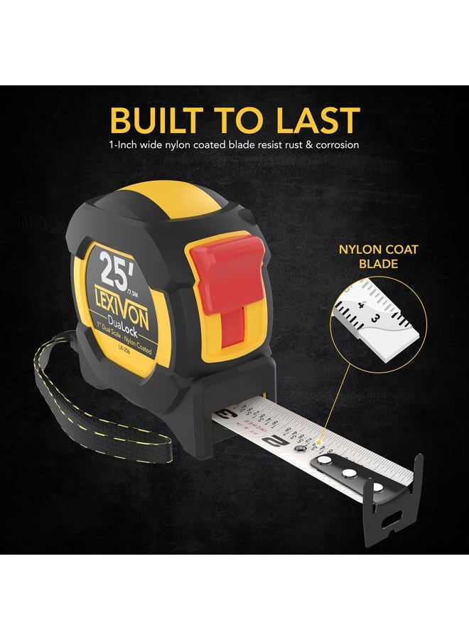 LEXIVON 25Ft/7.5m DuaLock Tape Measure | 1-Inch Wide Blade with Nylon Coating, Matt Finish White & Yellow Dual Sided Rule Print | Ft/Inch/Fractions/Metric 1-PACK LX-206 1 - Image 2