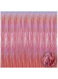 KATCHON Iridescent Rose Gold Backdrop Curtain - 3.2x8 Feet, Pack of 1 | Rose Gold Fringe Backdrop for Birthday Party Decorations | Rose Gold Streamers For Eid Decorations  - Image 1