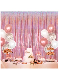 KATCHON Iridescent Rose Gold Backdrop Curtain - 3.2x8 Feet, Pack of 1 | Rose Gold Fringe Backdrop for Birthday Party Decorations | Rose Gold Streamers For Eid Decorations  - Image 3