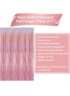 KATCHON Iridescent Rose Gold Backdrop Curtain - 3.2x8 Feet, Pack of 1 | Rose Gold Fringe Backdrop for Birthday Party Decorations | Rose Gold Streamers For Eid Decorations  - Image 4