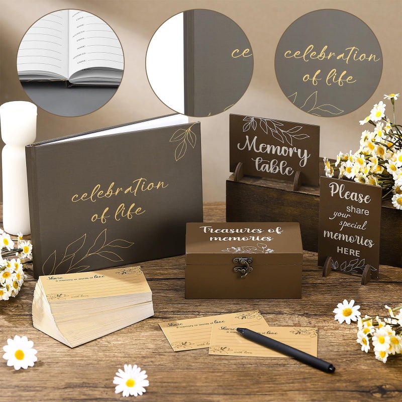 Tosstuki Celebration of Life Guest Book Share a Memory Decorations for Funeral 100 Pcs Funeral Cards 2 Wood Sign with 4 Hold 1 Keepsake Box with 5 Pen for Memorial Service(Brown,Leaf) - Image 4