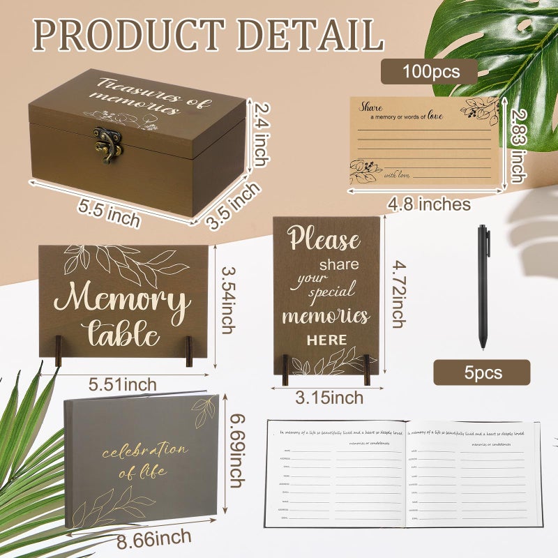 Tosstuki Celebration of Life Guest Book Share a Memory Decorations for Funeral 100 Pcs Funeral Cards 2 Wood Sign with 4 Hold 1 Keepsake Box with 5 Pen for Memorial Service(Brown,Leaf) - Image 2