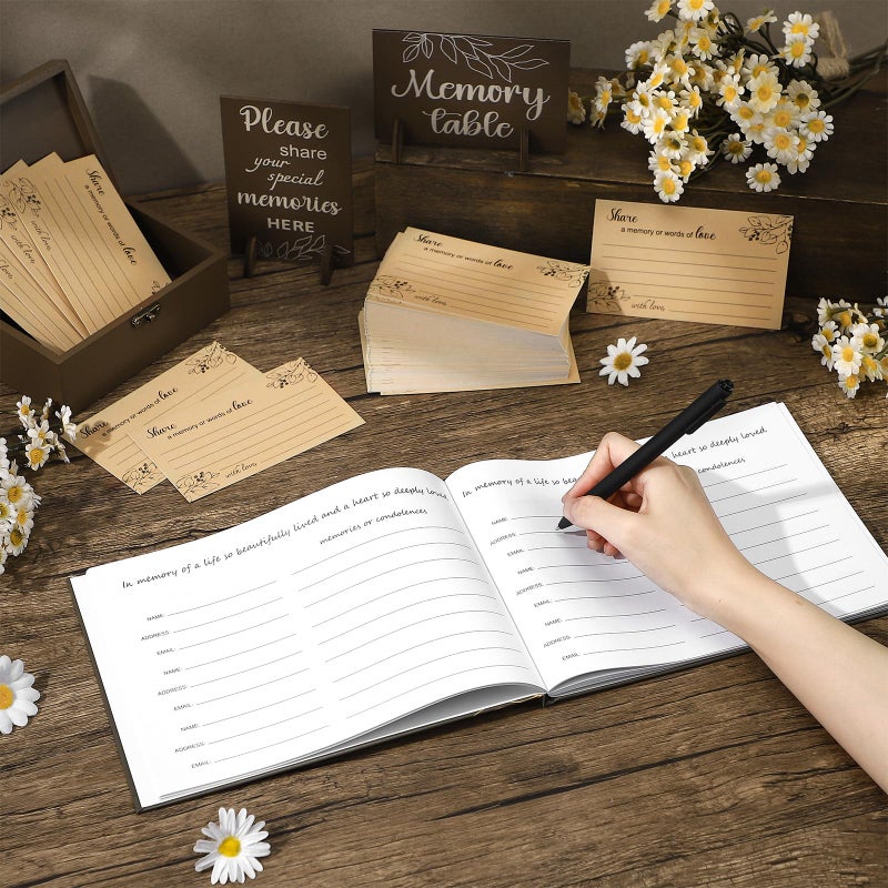 Tosstuki Celebration of Life Guest Book Share a Memory Decorations for Funeral 100 Pcs Funeral Cards 2 Wood Sign with 4 Hold 1 Keepsake Box with 5 Pen for Memorial Service(Brown,Leaf) - Image 5
