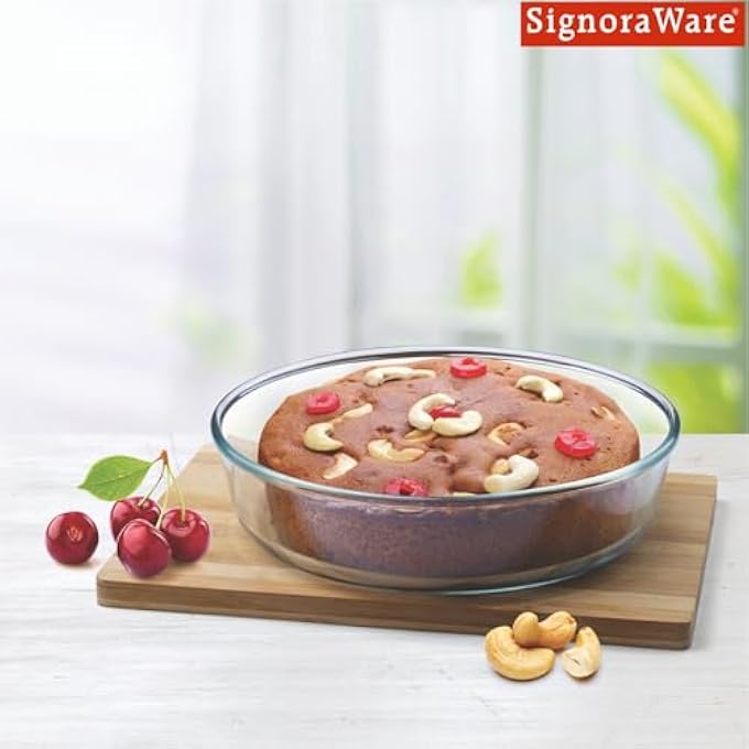 Signoraware Bake N Serve Round Bakeware Safe and Oven Safe Glass Dish Tray  Borosilicate Glass Bowl Container  Microwave Oven Safe Baking 2100ml Set of 1 Clear - Image 4