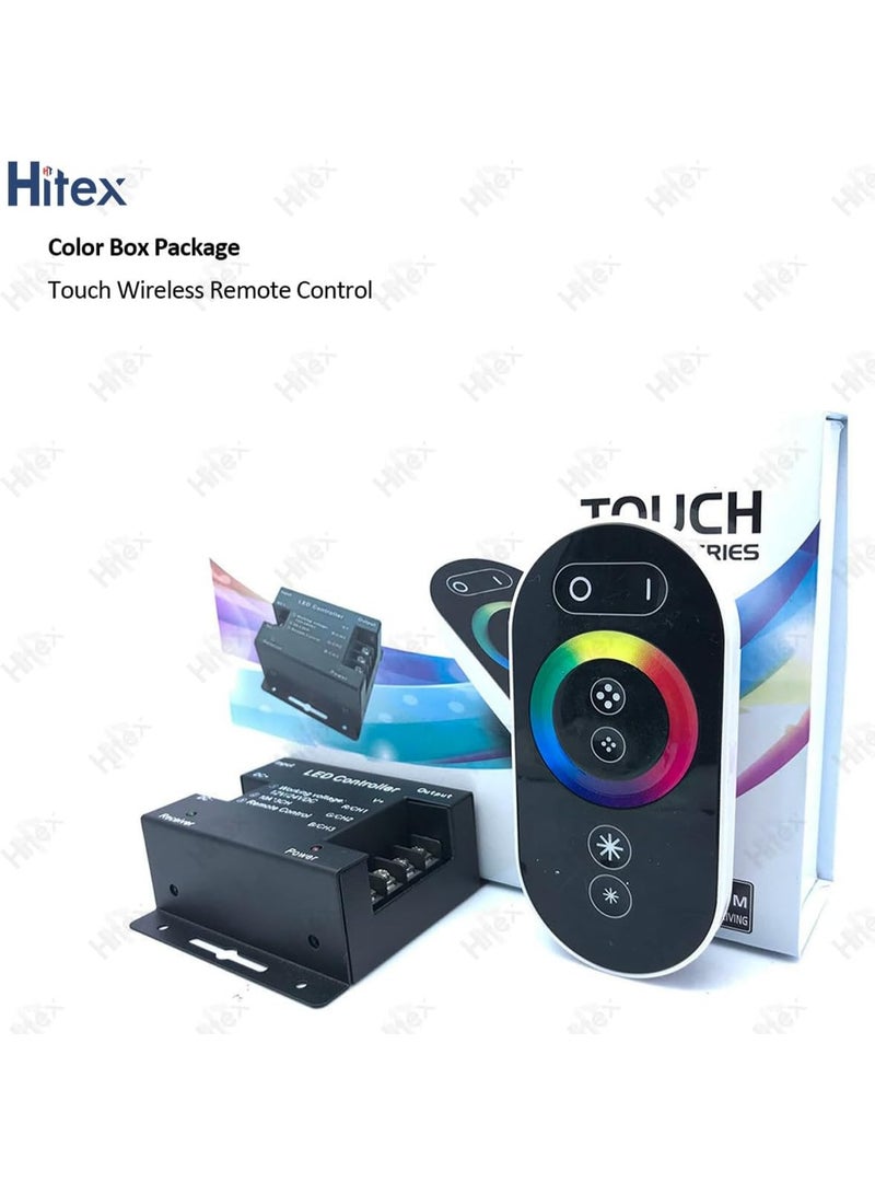 هيتكس وحدة تحكم LED من سلسلة HITEX Touch - باهتة شريط إضاءة LED RGB - جهاز تحكم عن بعد RF بطول 20 مترًا، تحكم باللمس، تيار مستمر 12-24 فولت، خرج أقصى 18 أمبير، 432 واط كحد أقصى، تركيب سهل - Image 3