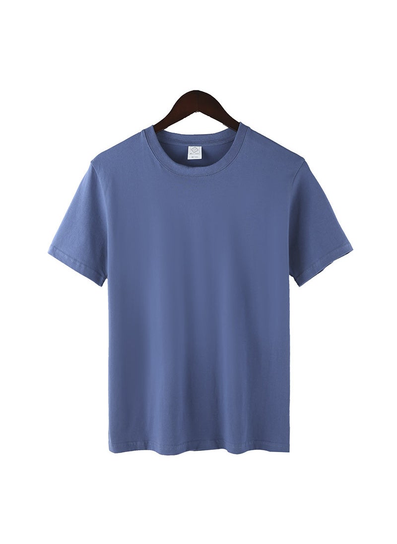 Generic - Baodong Mens 100% Pure Cotton Short Sleeve Summer New Style Versatile Solid Color Base Shirt Breathable Comfortable Crew Neck T Zct01-fog blue - Image 1