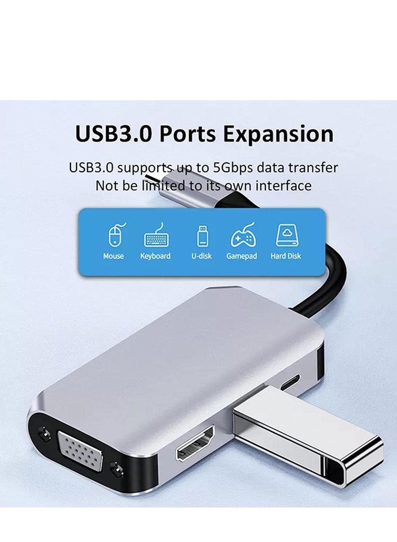 McDou 4-in-1 USB C to HDMI VGA Adapter, USB-C Hub Multi-Port Conversion Docking Station with 4K HDMI, 1080P VGA, USB3.0, USB-C PD Charging Ports, Compatible with MacBook Pro/ Air, iPad Pro, etc.  - Image 2