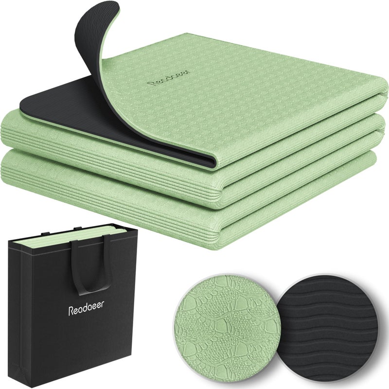 Readaeer Foldable Yoga Mat for Travel Folding Yoga Mat 6mm Thick with Carrying Bag, Non-Slip TPE Exercise Pilates Mat for 72" L x 24" W x 0.24 Inch (Green) - Image 1