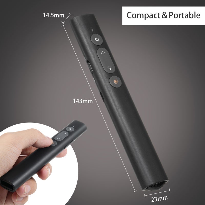مؤشر عرض لـ باوربوينت (PPT) مع مستقبل مزدوج رأس USB/Type C – مؤشر عرض لاسلكي قابل لإعادة الشحن متوافق مع أنظمة MAC/Windows/Linux لأجهزة لابتوب ماك - Image 3