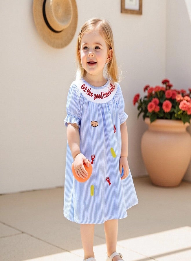 Socutebabe طقم ملابس للأطفال الصغار من Socutebabe بتصميم جراد البحر، فساتين مكشكشة، فستان سرطان البحر والكركند، ملابس صيفية لطيفة للفتيات الصغيرات (أزرق جراد البحر، 18-24 شهرًا) - Image 2