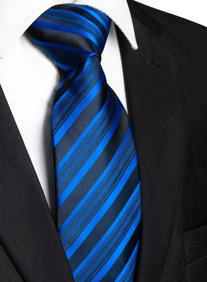 RBOCOTT Mens Royal Blue Stripe Tie Woven Necktie Pocket Square and Lapel Pin with Tie Clip Set for Business(7) - Image 5