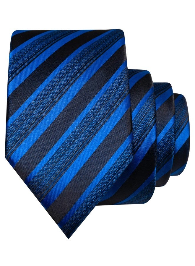 RBOCOTT Mens Royal Blue Stripe Tie Woven Necktie Pocket Square and Lapel Pin with Tie Clip Set for Business(7) - Image 4