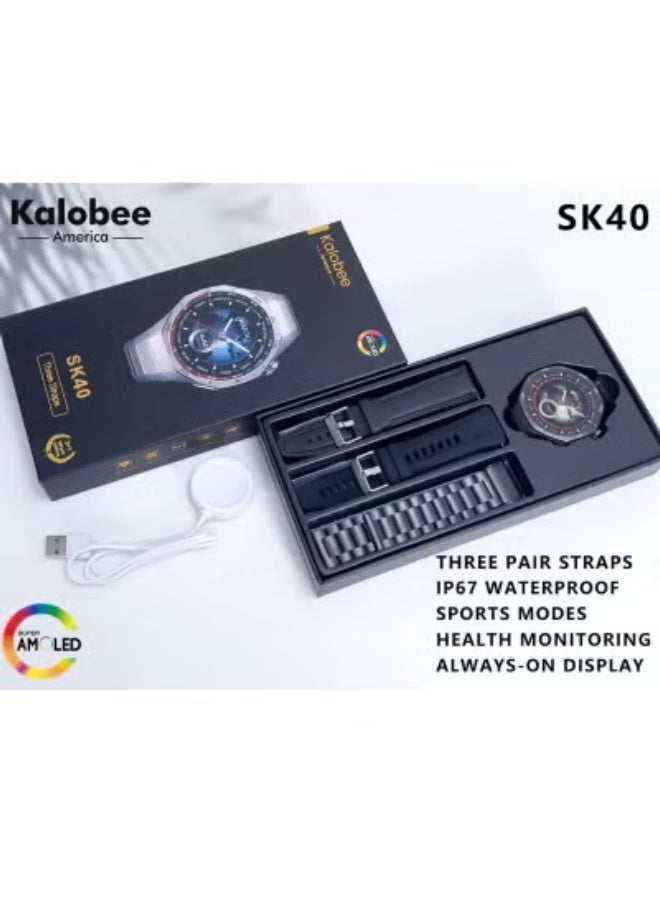 Kalobee SK40 Smart Watch | AMOLED Display | Wireless Charging | Fitness & Health Tracker with Heart Rate, SpO2, Sleep & Activity Monitoring | Stylish Multicolour Smartwatch with 3 Interchangeable Straps - Image 4