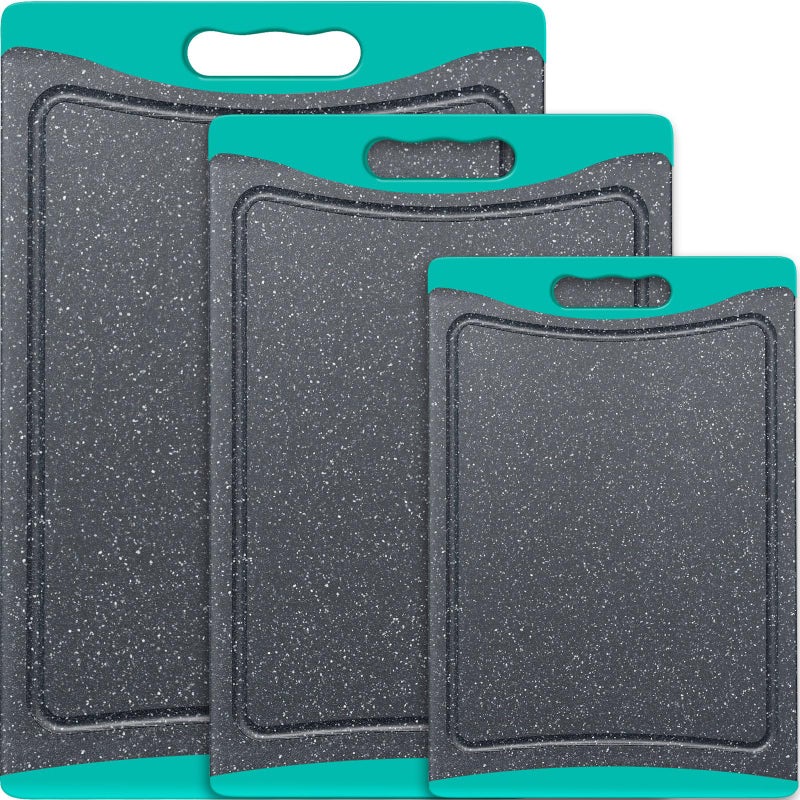 Extra Large Cutting Boards Plastic Cutting Boards for Kitchen Set of 3 Cutting Board Set Dishwasher Chopping Board with Juice Grooves EasyGrip Handles Turquoise Empune