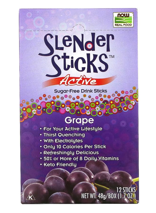now Real Food Slender Sticks Active Grape 12 Sticks 17 oz (48 g)