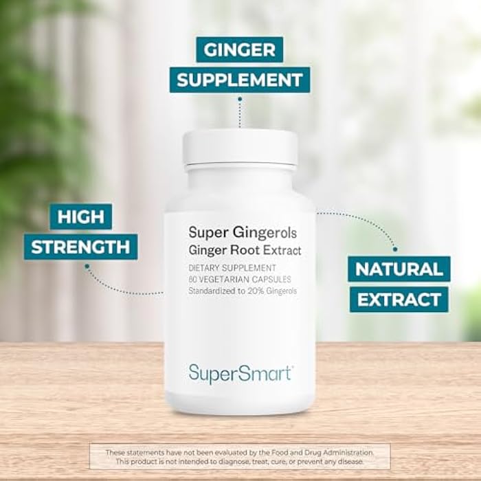 Supersmart - Super Gingerols 400mg per Day (High Potency 20% Gingerol) - Ginger Root Extract Supplement | Non-GMO & Gluten Free - 60 Vegetarian Capsules - Image 3