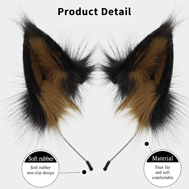 HAOAN Animal Faux Fur Fox Wolf Ear Headband Furry Handmade Hairband Headwear Costume Cosplay Accessories - Image 3